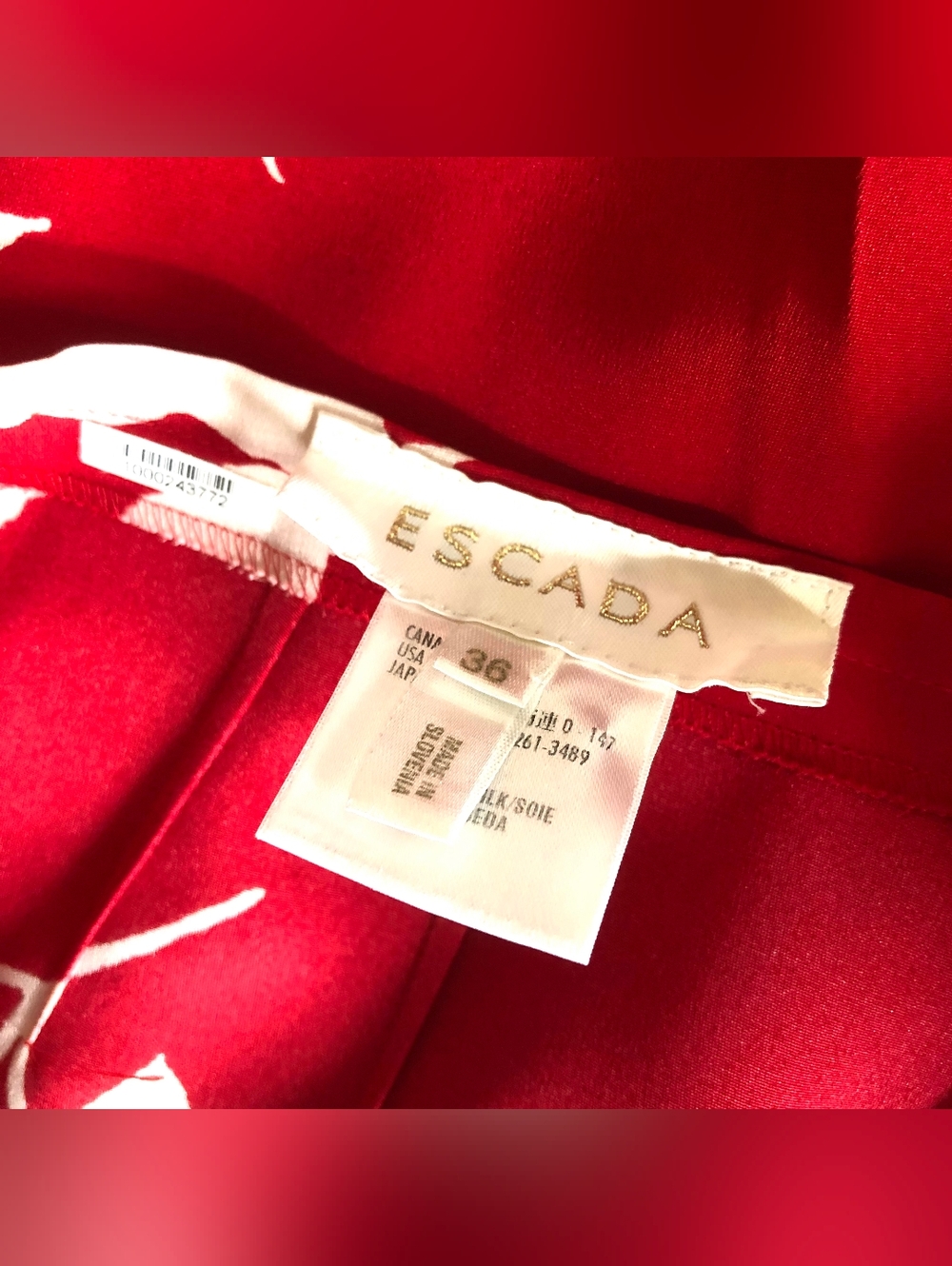 Escada Silk Pants Red & White Floral, Size 36=4 - Picture 3 of 5
